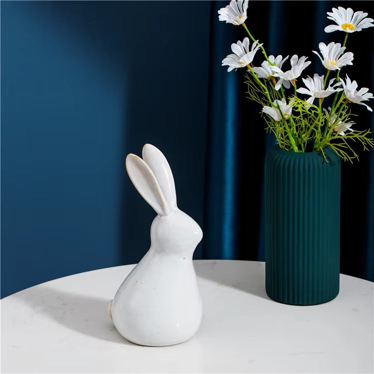 Novelty Modern White Rabbit Ceramic Ornaments – Gift Crafts, Tabletop Home Decor
