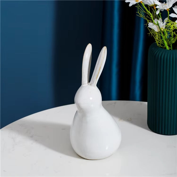 Novelty Modern White Rabbit Ceramic Ornaments – Gift Crafts, Tabletop Home Decor
