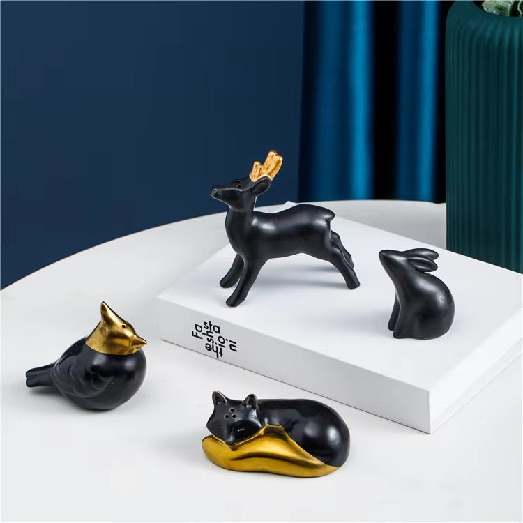 Cute Black Gold Animal Porcelain Decor – Modern Style, Luxury Ceramic Home Accessories