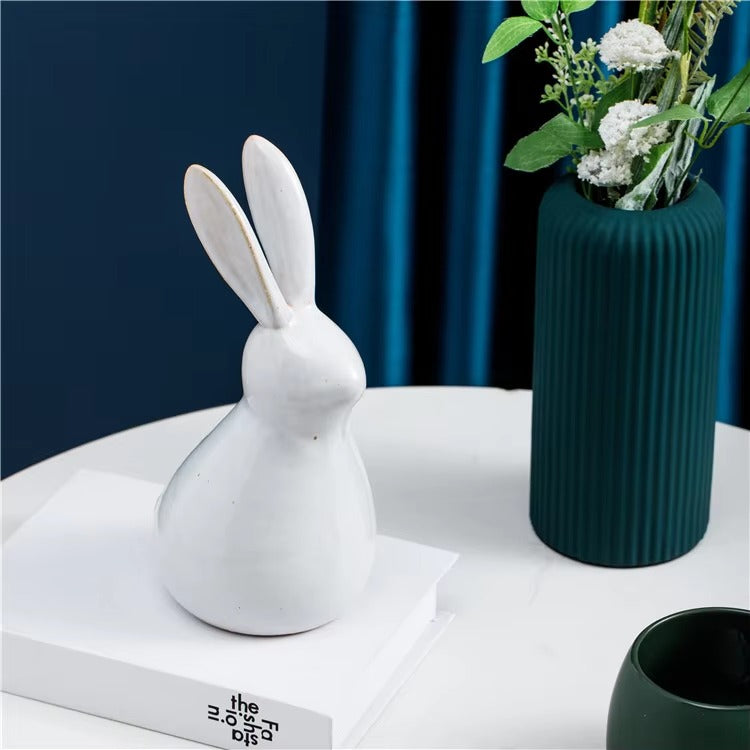 Novelty Modern White Rabbit Ceramic Ornaments – Gift Crafts, Tabletop Home Decor