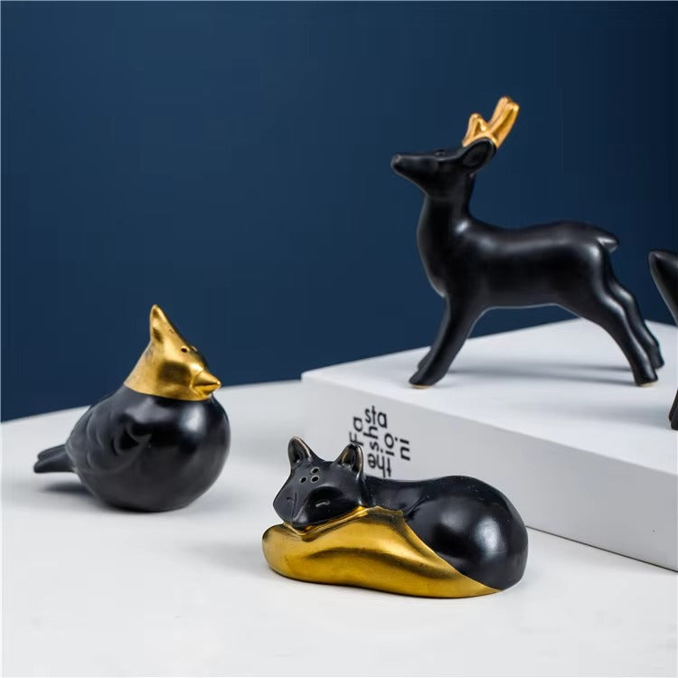 Cute Black Gold Animal Porcelain Decor – Modern Style, Luxury Ceramic Home Accessories