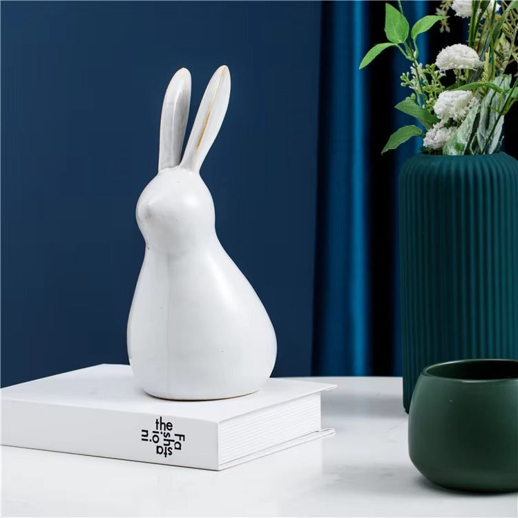 Novelty Modern White Rabbit Ceramic Ornaments – Gift Crafts, Tabletop Home Decor