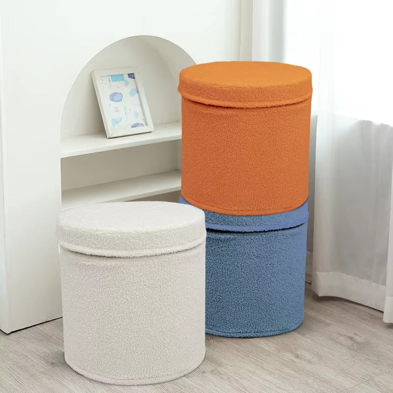 Multi-Functional Round Storage Stools – Fleece Material, Large Capacity, For Household Toys/Sundries