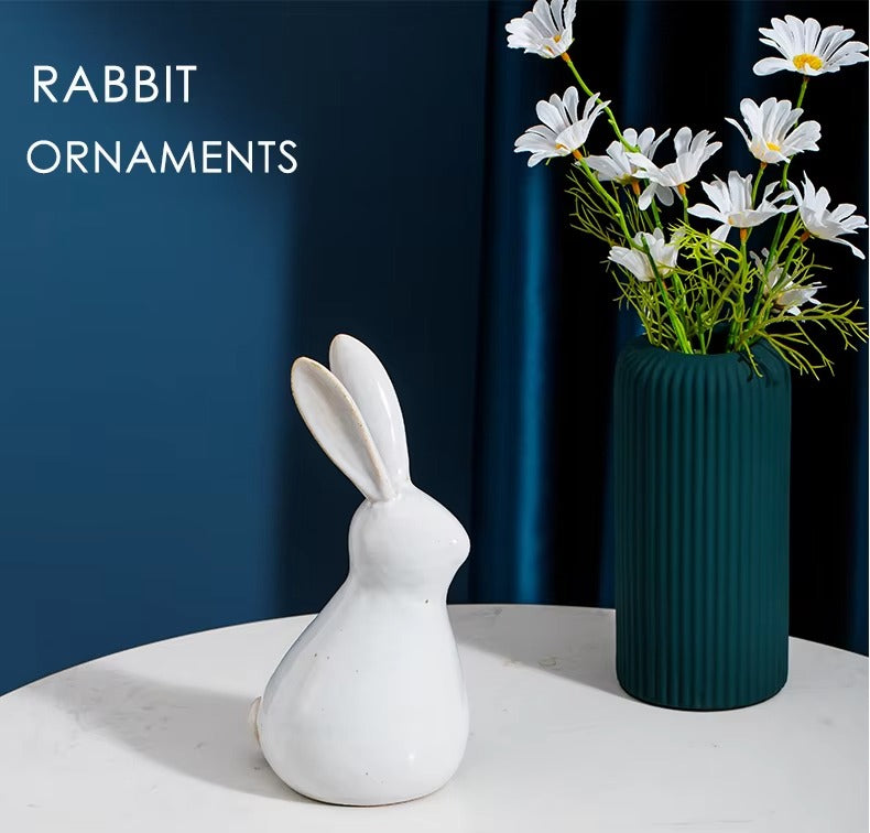 Novelty Modern White Rabbit Ceramic Ornaments – Gift Crafts, Tabletop Home Decor