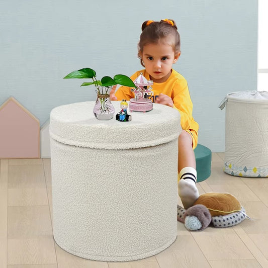 Multi-Functional Round Storage Stools – Fleece Material, Large Capacity, For Household Toys/Sundries