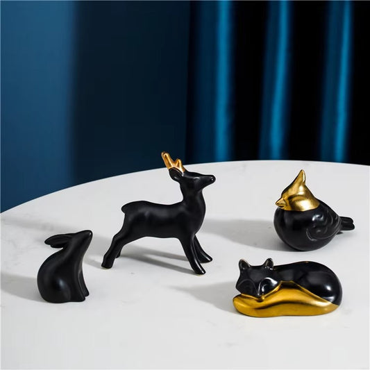 Cute Black Gold Animal Porcelain Decor – Modern Style, Luxury Ceramic Home Accessories