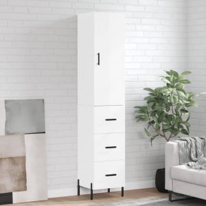 Berkfield Highboard High Gloss White 34.5x34x180 cm Engineered Wood